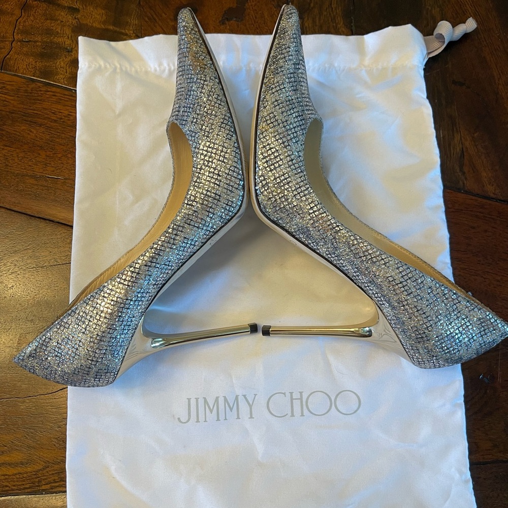 Jimmy Choo Aurora Pumps Stilettos Heels Glitter 4” Heel Size 37.5 - Picture 6 of 11